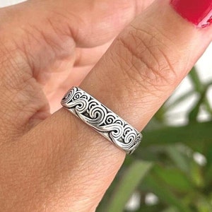 Anillo de plata ajustable con ondas marinas para mujer, anillo plateado, anillo para pulgar de plata, anillo Boho Bant, regalo para mujeres/hombres/padre, joyería para mujeres imagen 8