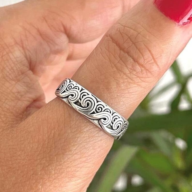 Adjustable Sea Waves Silver Ring For Women,Silver Plated Ring,Silver Thumb Ring,Boho Bant Ring, Gift for women/men/father, Jewelry for women image 8