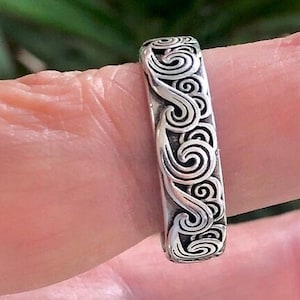 Anillo de plata ajustable con ondas marinas para mujer, anillo plateado, anillo para pulgar de plata, anillo Boho Bant, regalo para mujeres/hombres/padre, joyería para mujeres imagen 4