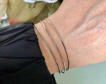 Sterling Silver Bracelet-Silver Layered Bracelet-Multilayer Snake Three Chain Bracelet For Women-Cuff Bangle-Gift For Her-Mother’s Day Gift