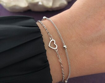 925 Sterling zilveren hart armband voor vrouwen, 925 zilveren kettingarmband, minnaararmband, cadeau voor haar, schattige armband, sierlijke zilveren hartarmband