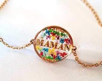 Personalized Mom bracelet in stainless steel and epoxy resin for women