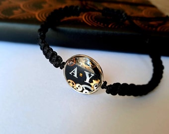 Personalized initial bracelet for men and women, couples, in resin and braided wire