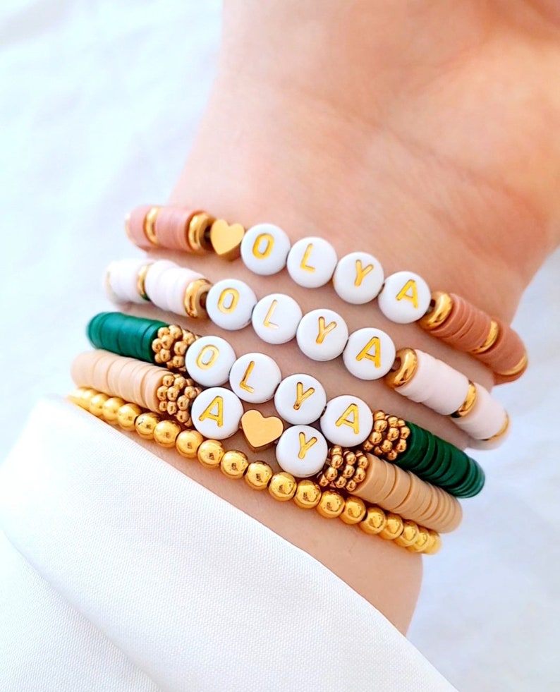 Bracelet en perles heishi personnalisé et en perles acier inoxydable pour femme et homme. image 1