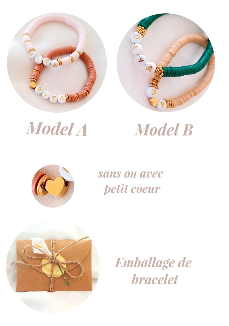 Bracelet en perles heishi personnalisé et en perles acier inoxydable pour femme et homme. image 2