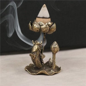 Retro Brass Lotus Leaf Lotus Carp Ornament Pond Artistic Conception Lotus Backflow Incense Holder