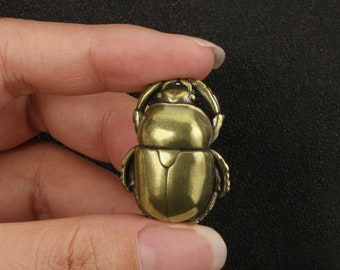 Handmade Brass Beetle Tea Pet, Miniature Copper Insect Sculpture (2pcs)