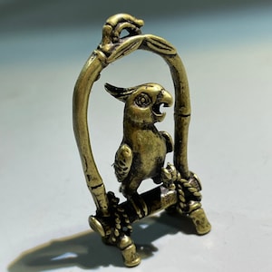 Brass birdcage parrot pendant starling handle piece solid copper carving tea pet decoration antique animal bronze handicraft