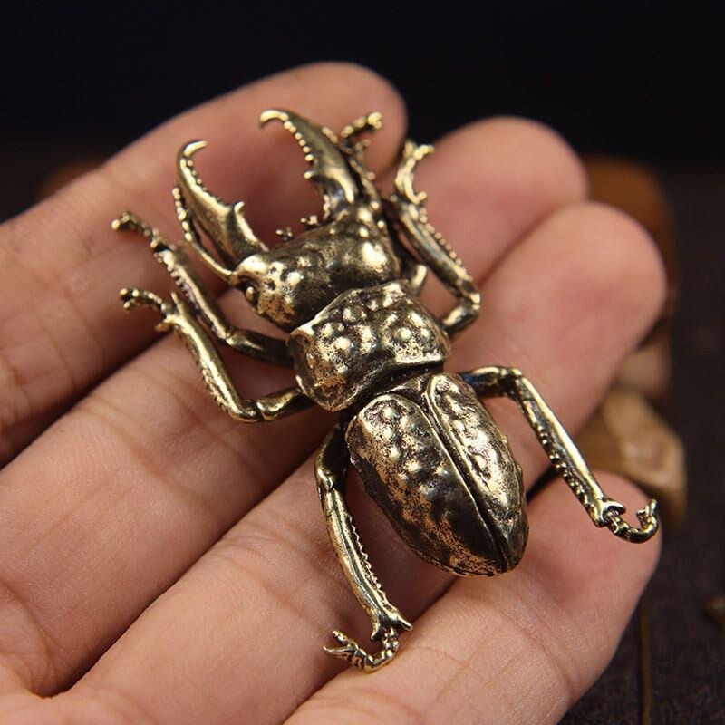 Get 2pcs Solid brass simulation insect tea pet sculpture pure copper creative beetle animal decoration