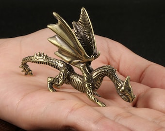 Antique Brass Flying Dragon Ornament, Tea Pet Table Decor