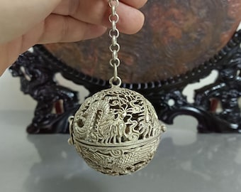 Dragon Phoenix Incense Ball, Tibetan Silver Aromatherapy Pendant