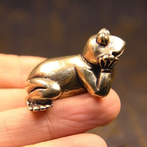 Solid Pure Brass Frog Tea Pet Desk Desktop Small Ornament Handicraft Collection