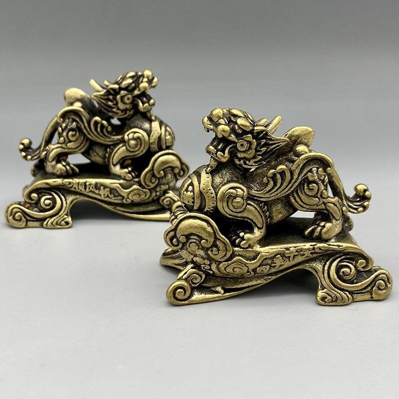 Pair of Handmade Brass Unicorn Sculpture/Pure Copper Tea Pet Office Living Room Home Decoration