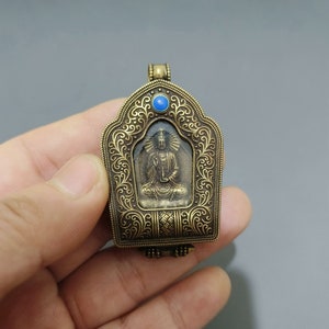 Handmade Brass Tibetan Manjusri Bodhisattva Gawu Box Buddha Box Wearing Buddha Niches Exquisite Bodyguard Buddha Small Pendants