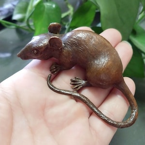 Handmade copper tea pet mouse animal sculpture, desktop decoration for home office and study room