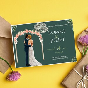 Carte de mariage d'invitation moderne | Carte de mariage en téléchargement numérique à votre mariée ou votre marié | Modèle de carte d'invitation de mariage personnalisée
