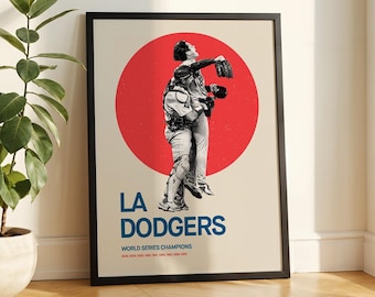 LA Dodgers Retro Poster - Smith & Yamamoto Celebration Tribute - World Series Champions - LA Blue Dynasty Frame