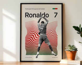 Cristiano Ronaldo Retro Poster Mid Century Modern – “SIUUU” Celebration in Flight - Football Wall Art - Portugal World Cup