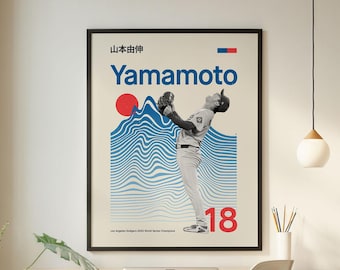 Yoshinobu Yamamoto MVP Retro Poster - Dodgers World Series Champions Wall Decor -Los Angeles Frame