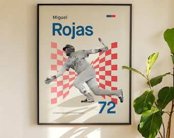 Miguel Rojas Retro Poster - LA Dodgers 2025 World Series Champions - MidCentury Modern Minimal Artwork