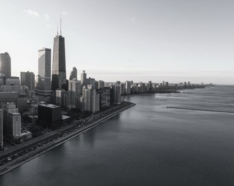 Sepia CHICAGO Skyline Lake Michigan | Printable Wall Art | Lake Shore Drive Chicago at Dawn | PNG, JPEG, svg, pdf