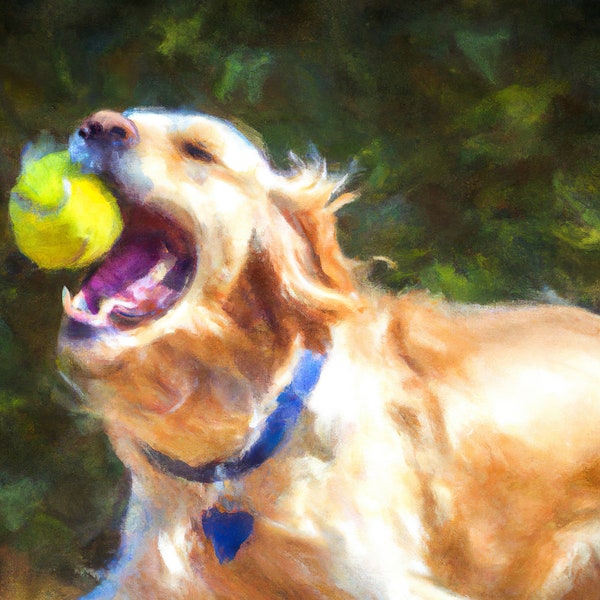 Golden Retriever - Go Fetch! - Impressionist Style