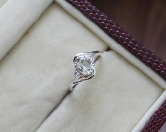 Anillo de compromiso de amatista verde de forma ovalada único, anillo nupcial inspirado en la naturaleza, anillo de aniversario giratorio, regalo para ella