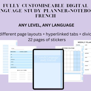 Customiseable Language Learning Digital Planner, Hyperlinked Language Study Notebook French, Goodnotes, Foreign Language notebook