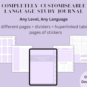 Customiseable Language Learning Digital Planner, Hyperlinked Language Study Notebook Purple, Goodnotes, Foreign Language notebook