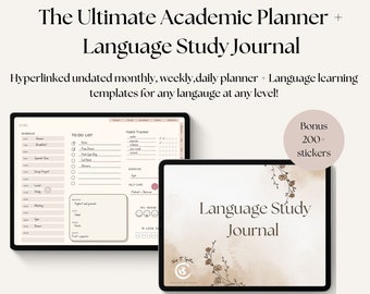 Digital Academic Planner and Language Learning Journal, Language Study Notebook, Digital Undated Planner, Hyperlinked, Language Journal