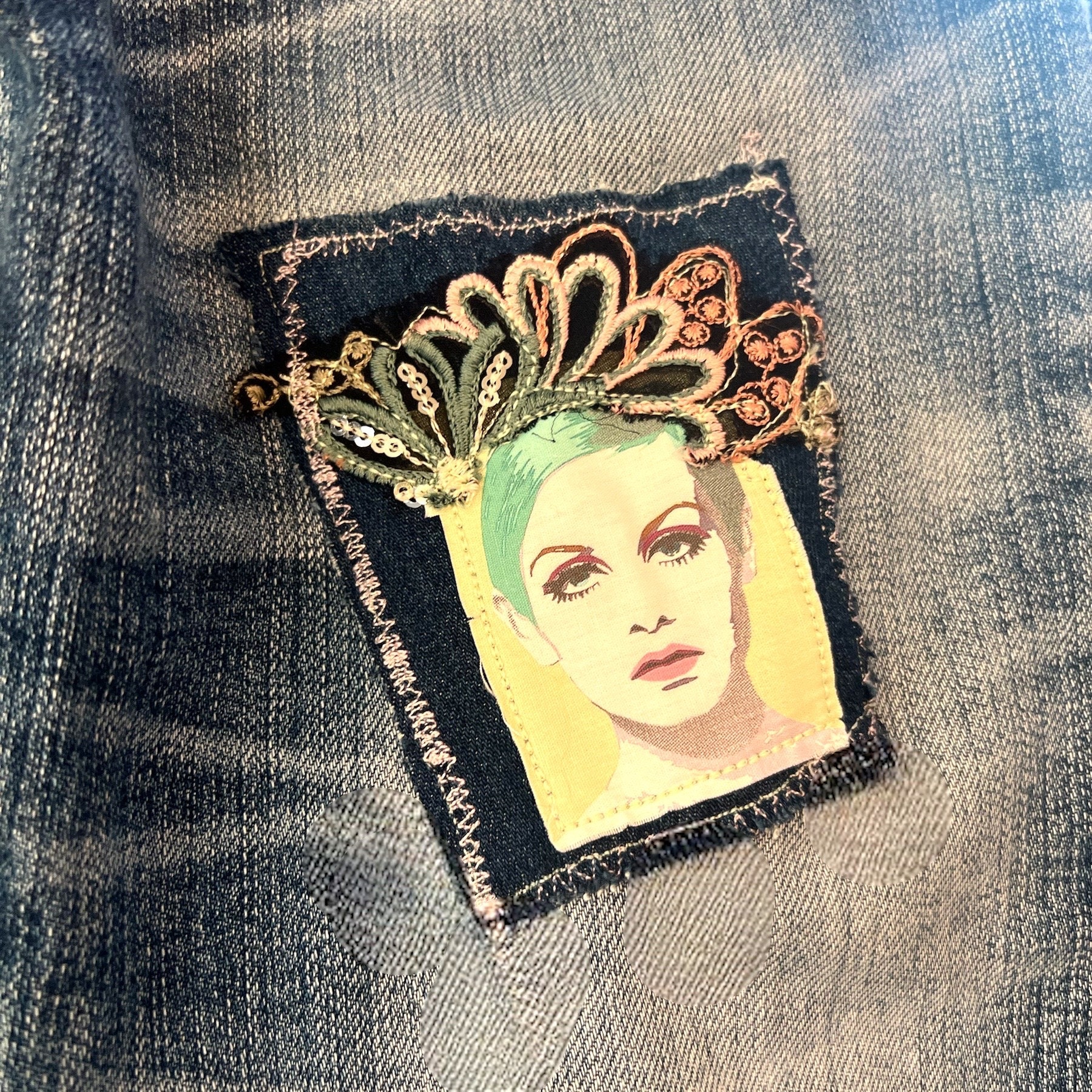 Unique Denim icon Fancy Pants W/hand Beaded Hot Pink Saree Silk Flared