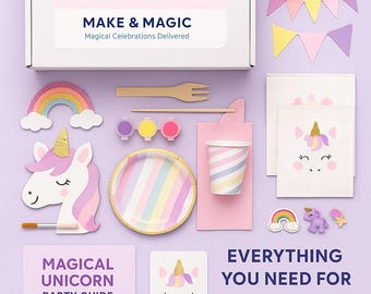 Kit de fiesta DIY Unicorn Magic para niños: manualidades, decoración, regalos de fiesta y más - Caja de cumpleaños Make and Magic™