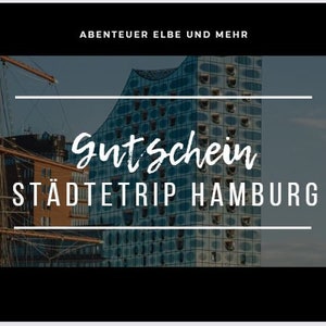 Card voucher city trip Hamburg, 2 versions (black and white), directly printable, printable download - Party & Event