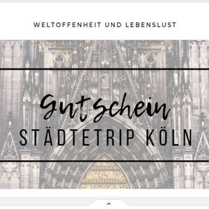 Card voucher city trip Cologne, 2 versions (black and white), directly printable, printable download