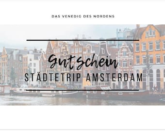 Card voucher city trip Amsterdam, 2 versions (black and white), directly printable, printable download