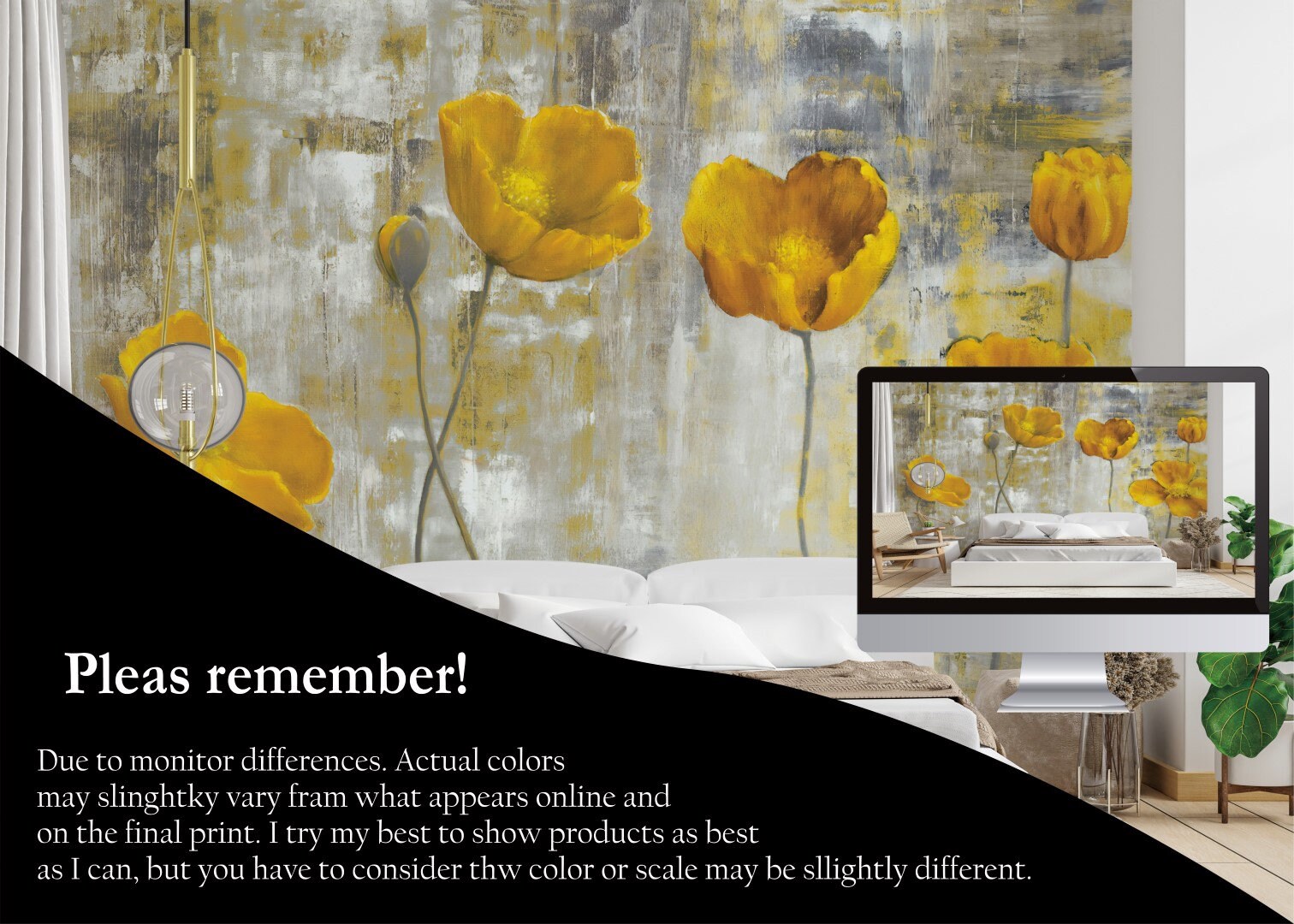 Yellow Floral Vintage Wallpaper / Peeling Stick Removable Wallpaper Etsy