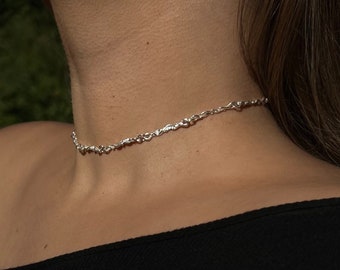 Handmade Silver Choker Chain • Dainty Choker Sterling Silver Twisted Chain Necklace • Vintage Silver Necklace • Unique Silver Chain • 3MM •