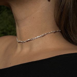 Handmade Silver Choker Chain • Dainty Choker Sterling Silver Twisted Chain Necklace • Vintage Silver Necklace • Unique Silver Chain • 3MM •