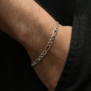 4MM Solid Sterling Silver FIGARO Bracelet, Handmade For Men, Figaro Link Chain 925 Sterling Silver, Custom Lengths Available