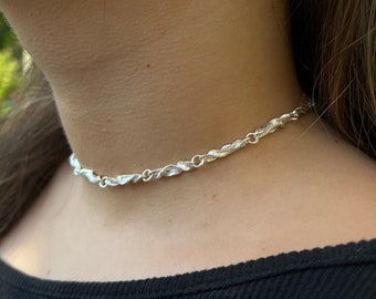 Sterling Silver Choker Necklace • Choker Chain Necklace • Vintage Silver Necklace • Unique Design Handmade Chain Necklace • Dainty Choker