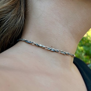 925 Sterling Silver Choker • Unique & Unusual Twisted Chain Necklace • Vintage Silver Necklace • Oxidized Silver Choker Chain • Unusual 4MM