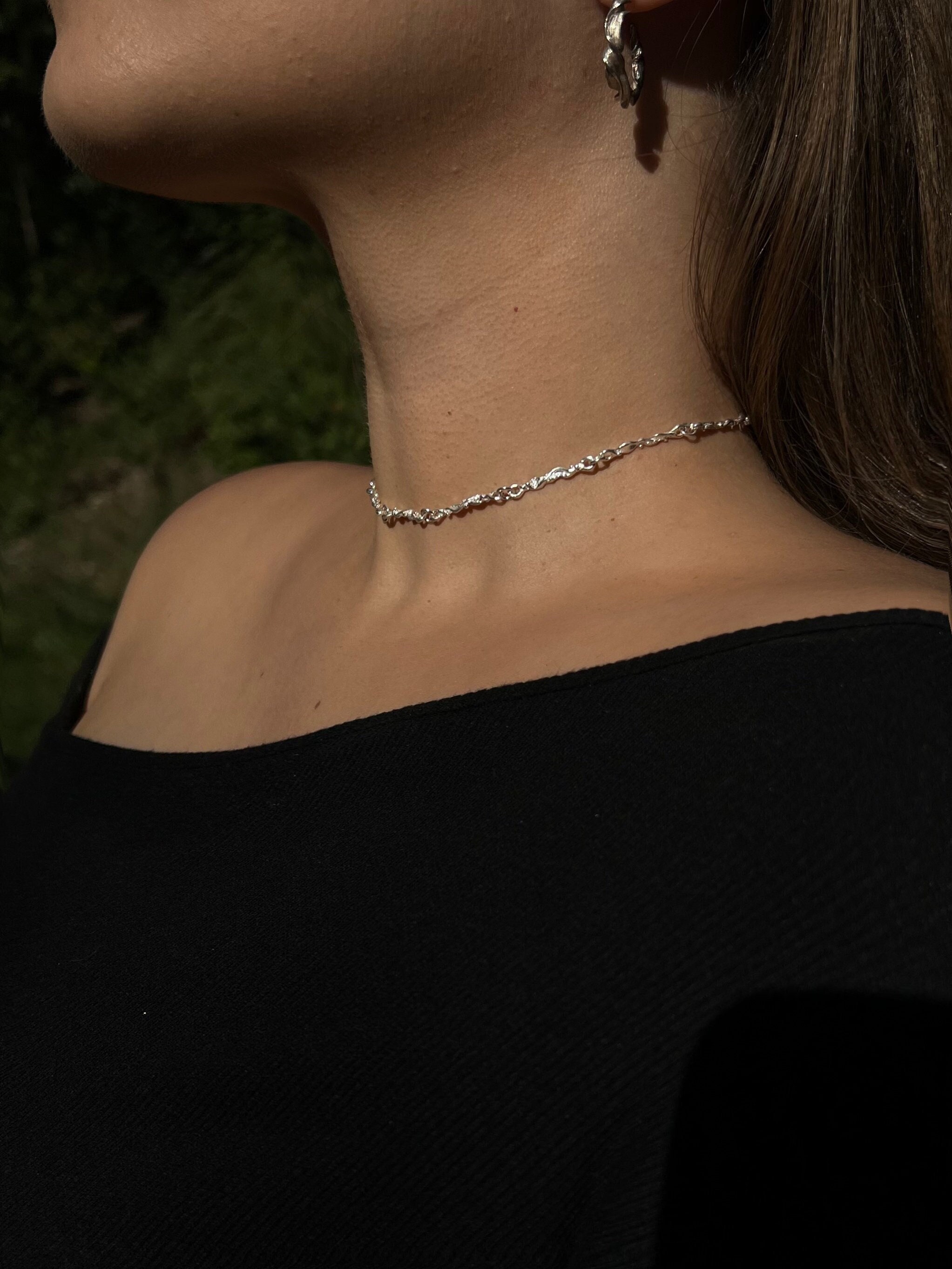 Handmade Silver Choker Chain • Dainty Choker Sterling Silver Twisted Chain Necklace • Vintage Silver Necklace • Unique Silver Chain • 3MM •
