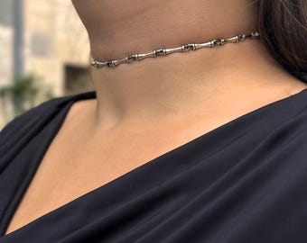Sterling Silver Choker • Bone Inspired Design Necklace • Silver Necklace for Women • Unusual Choker Chain • Handmade Choker Necklace • 3MM