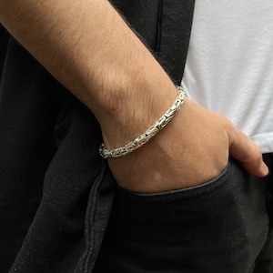 Byzantine Solid Sterling Silver Bracelet - 4MM - Handmade 925 Silver Mens Bracelet