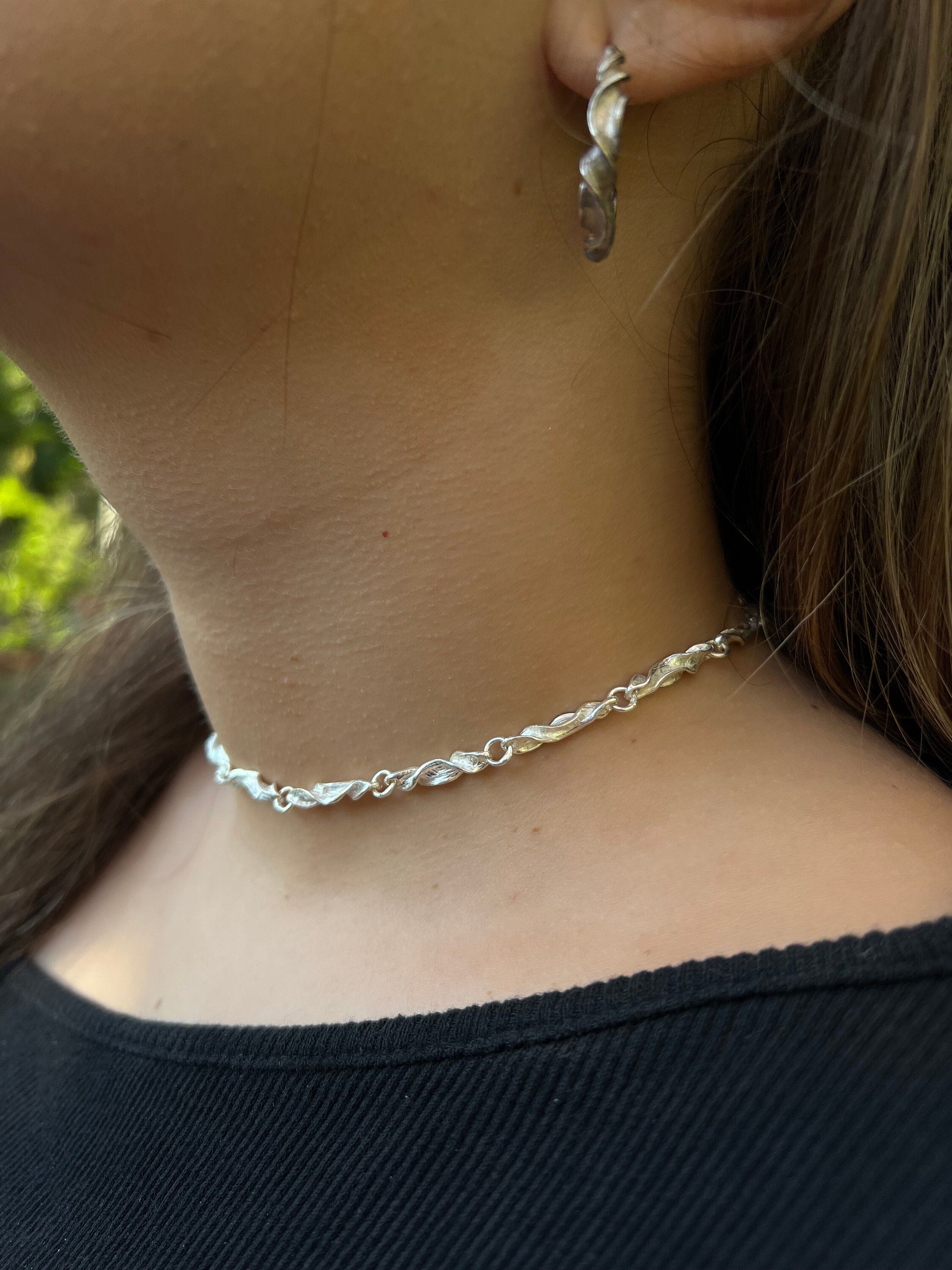 Sterling Silver Choker Necklace • Choker Chain Necklace • Vintage Silver Necklace • Unique Design Handmade Chain Necklace • Dainty Choker