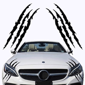 Black Car Headlight & Side Hood Stripe Decals | Vinyl Stickers 40x12 cm | Tuning Graphics | Universal Fit DIY Auto Decor SET OF 2