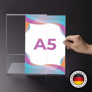 Klarer Acryl-Menühalter L – A5 Hochformat (148x210 mm) – 3er-Set | Transparenter Plexiglas-Aufsteller