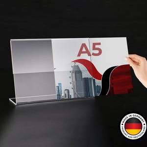 Menühalter L-Form – A5 Querformat (210 x 148 mm) – 3er-Set – Transparenter Acrylständer aus PMMA