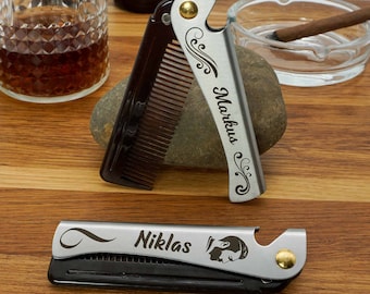 Bartkamm mit Flaschenöffner | Geschenk Papa Männer | Geschenk zur Bartpflege |  personalisierter Herrenkamm Rockabilly | Vatertag Geburtstag