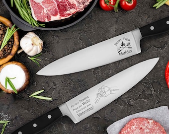 Vatertagsgeschenk Hobbykoch & Grillmeister | Messer zum Grillen / Kochen | Personalisiertes Geschenk für Papa | Küchenmesser Gravur